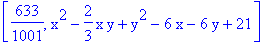 [633/1001, x^2-2/3*x*y+y^2-6*x-6*y+21]